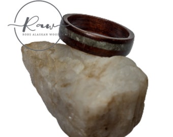 Hickory and Offset Natural Jade bent wood ring