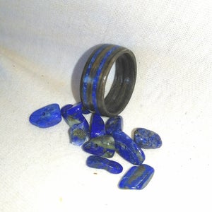 Gray Ebony and Lapis Lazuli bent wood ring image 1