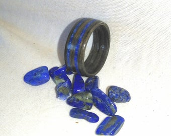 Gray Ebony and Lapis Lazuli bent wood ring