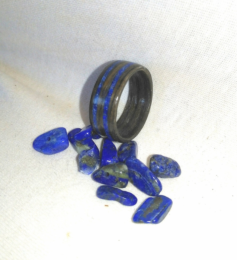 Gray Ebony and Lapis Lazuli bent wood ring image 1