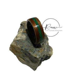 Rosewood and malachite bent wood ring