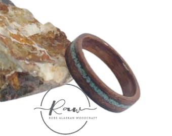 Turquoise and Rosewood bent wood ring