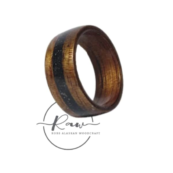 Hawaiian Koa and Natural lava rock bent wood ring