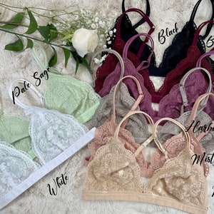 Sexy Floral Lace Triangle Bralette - Floral Sheer Scalloped Lingerie Top Bras for Women