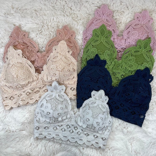 Stretchy Smocked Back Adjustable Crossed Straps Crochet Lace Bralette, Women's Bra Top, Crochet Top