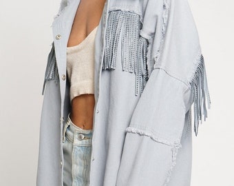 Hot Fix Fringed Denim Jacket - Size Small to XL