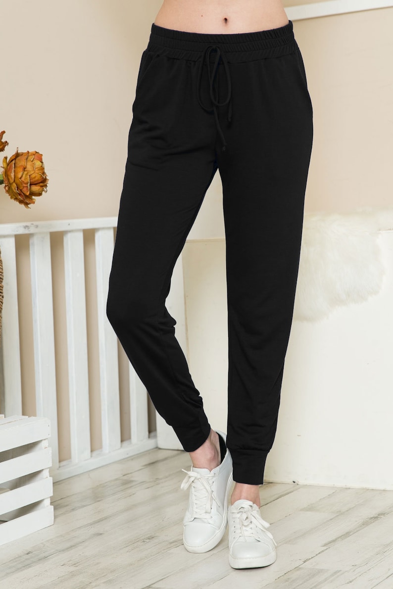 Made in USA Black French Terry Classic Jogger Style Sweatpants with an Elastic Waistband and Side Pockets