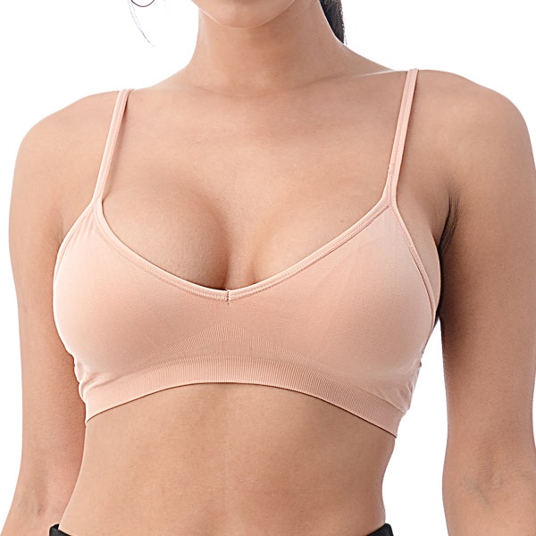 Comfort Bra Bralette Seamless Sports Padded Removable Pad Adjustable Strap Strappy Racerback Comfy Lingerie Yoga Top for Women - One Size