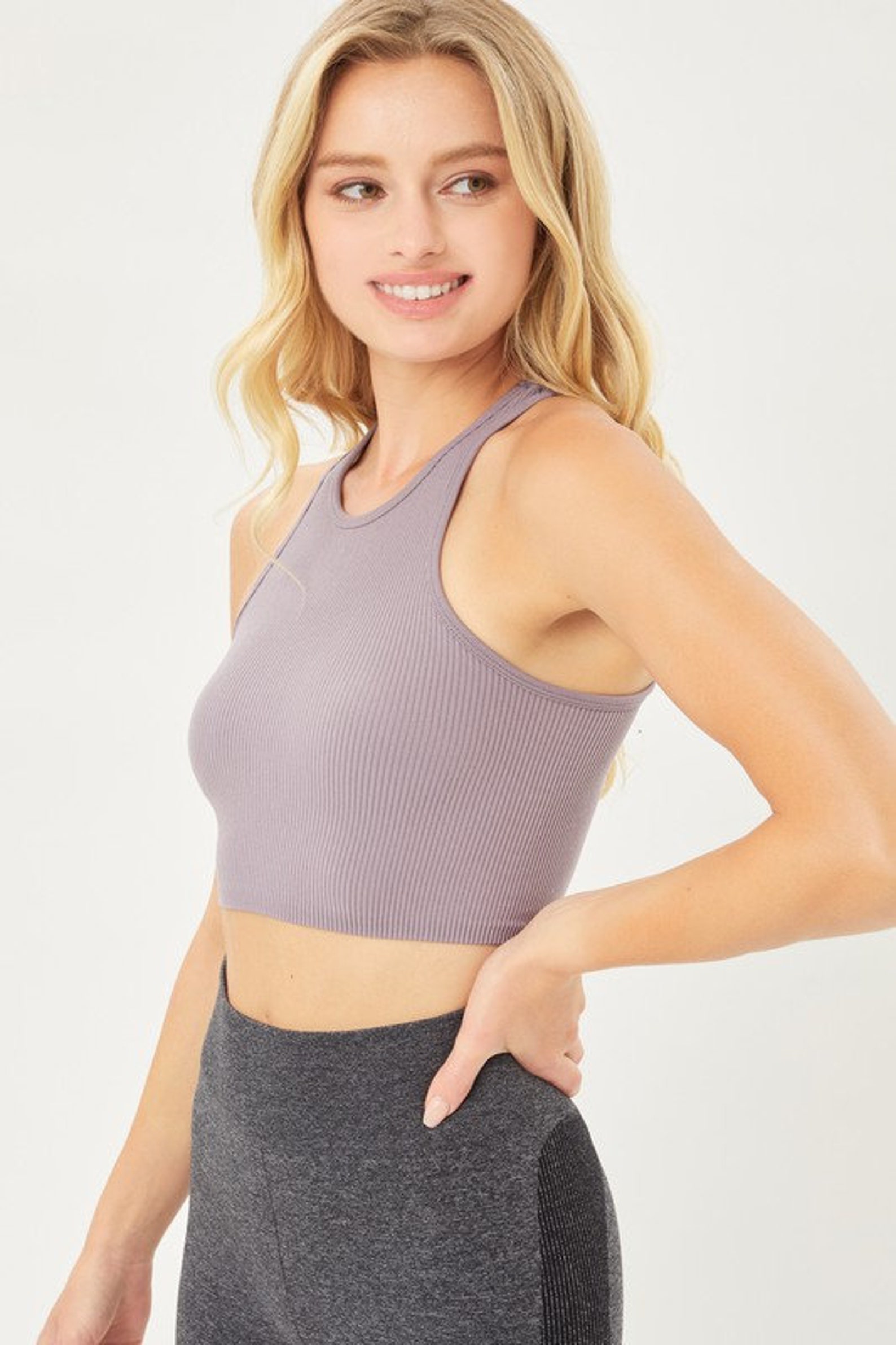seamless rib knit v neck tank top