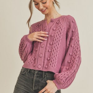 Chunky Cable Knit Cardigan - Button down Sweater cardigan for Women - Mulberry color