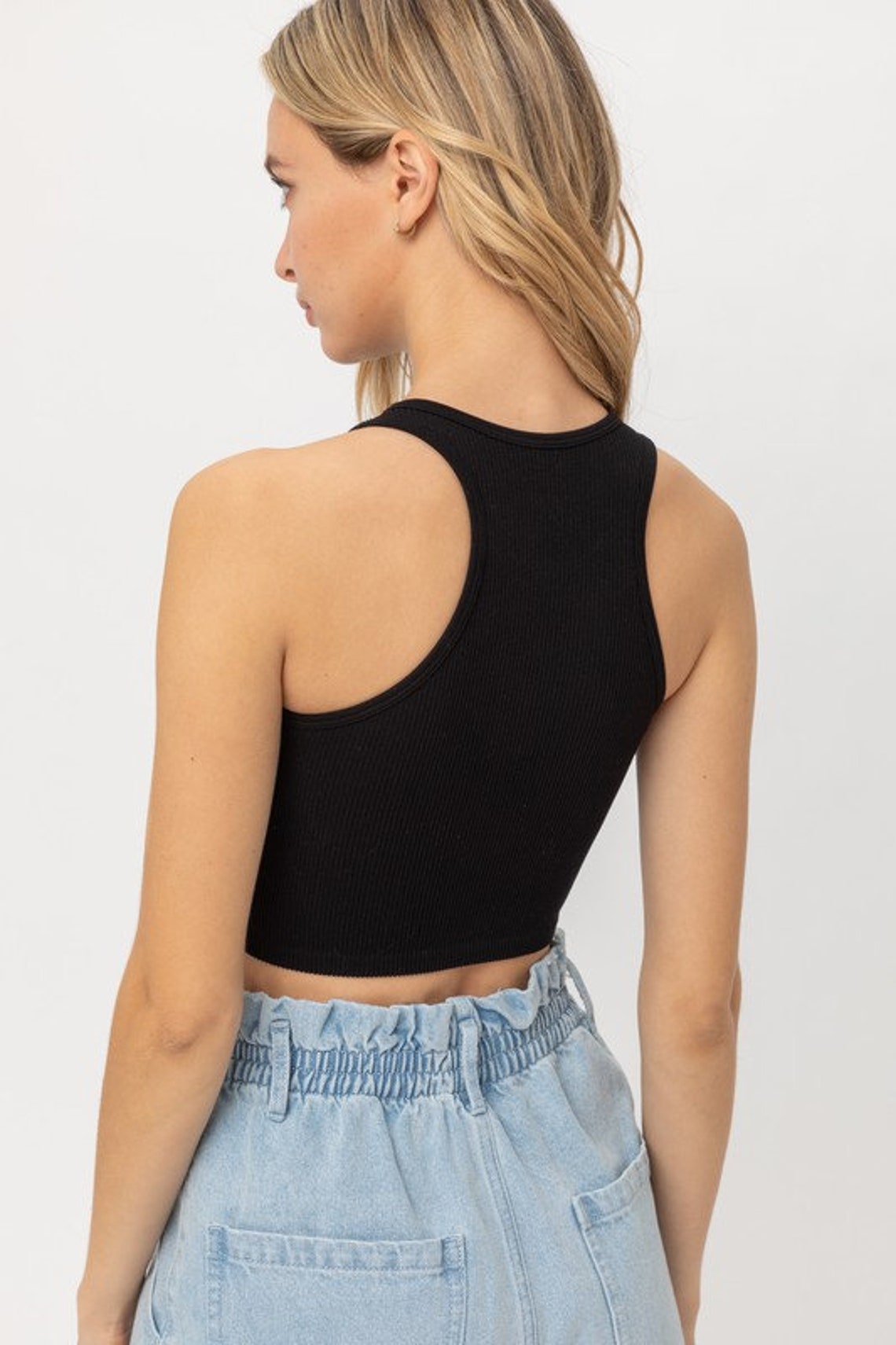 Seamless Rib Knit Racerback Cropped Tank Top Convertible Etsy