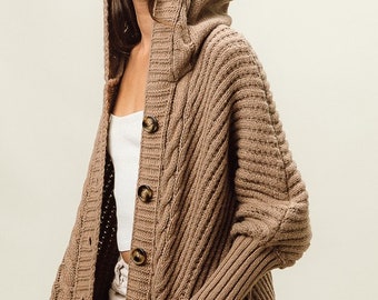 Oversized Cable Knit Chunky Sweater Long Cardigan - Size Small to XL