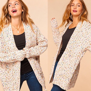 Multicolor Popcorn Sweater Long Sleeve Open Cardigan