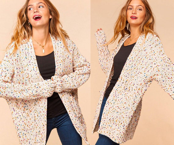 Multicolor Popcorn Sweater Long Sleeve Open Cardigan Etsy Canada