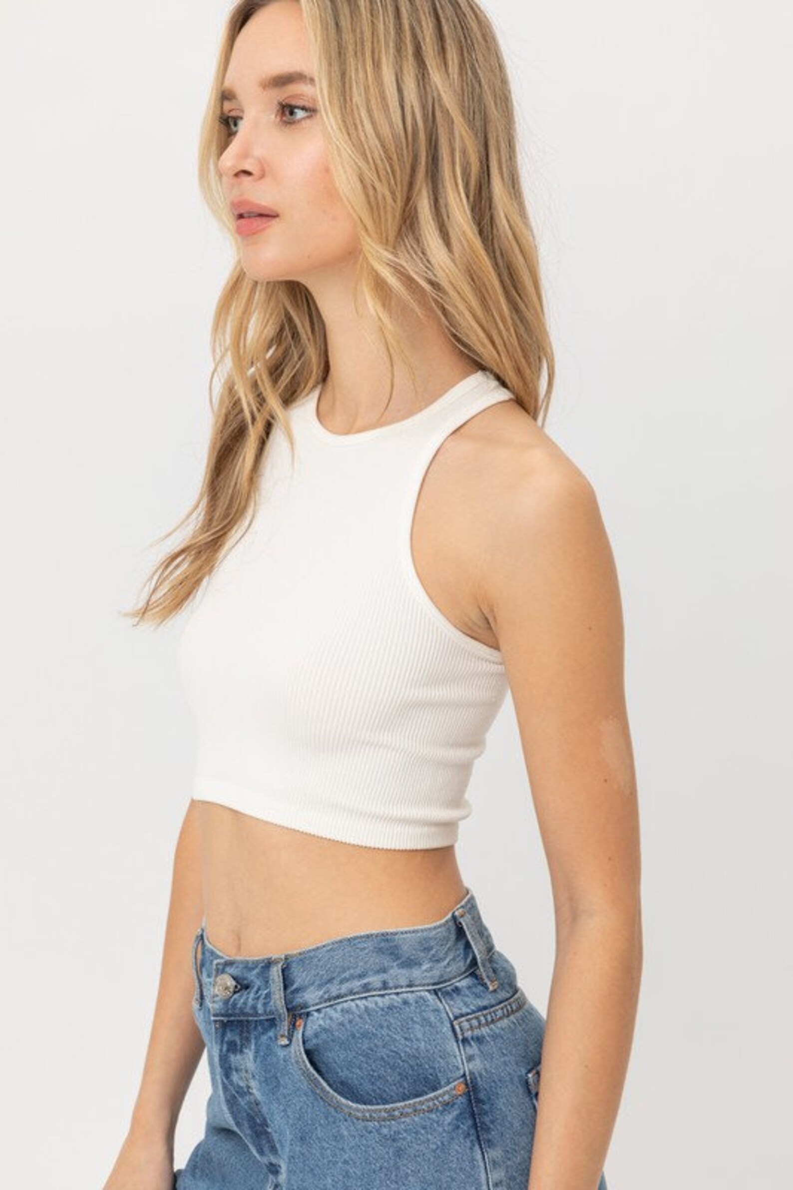 cropped ribbed knit tank top