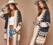 Aztec Bohemian Multi Color Retro Long Sleeve Knit Oversized Cardigan - S ~ XL Women's Open Front Long Coat with Side Pockets 
