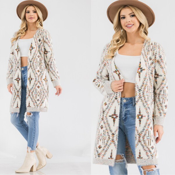 Women's Celtic white Long Sweater Cardigan - Sizes Small ~ XLarge