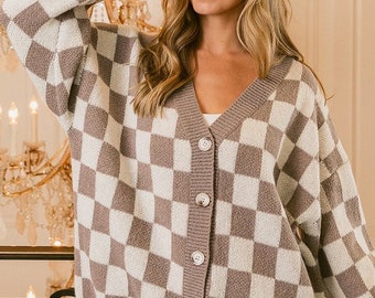 Mixed Vintage Checkered Sweater Cardigan - Small to XL