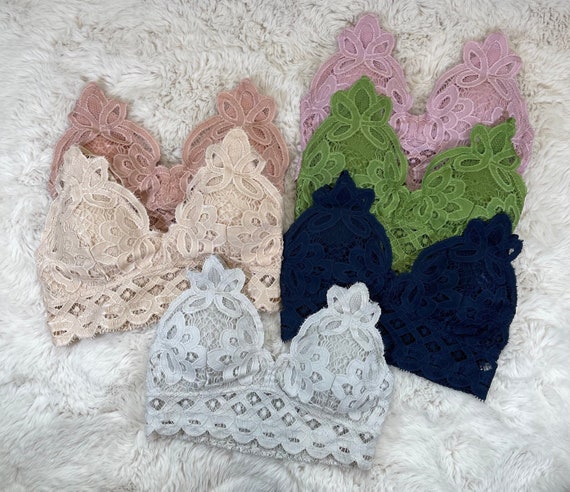 Stretchy Smocked Back Adjustable Crossed Straps Crochet Lace Bralette,  Women's Bra Top, Crochet Top 