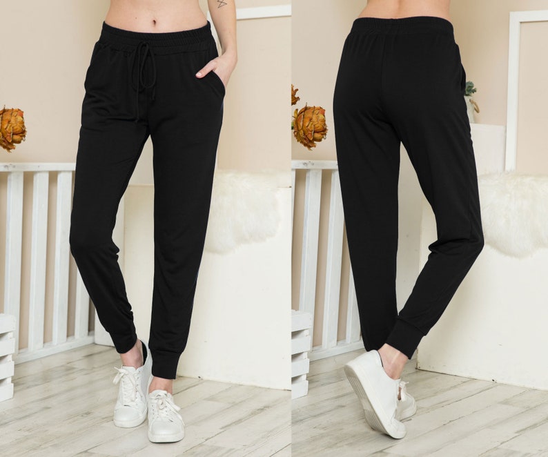 Made in USA Black French Terry Classic Jogger Style Sweatpants with an Elastic Waistband and Side Pockets