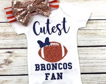 Cutest Broncos Fan Football Bodysuit Outfit For Baby Girl