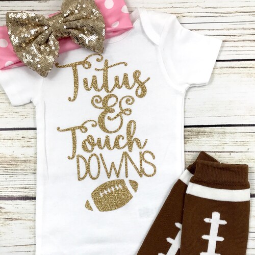 Baby Girl Football Outfit Set – Rugby Bodysuit, Tutu Skirt, Headband & Socks, 4Pcs Newborn Photo Shoot Or Game Day Clothes