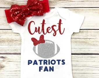 Cutest Patriots Fan Football Bodysuit Outfit For Baby Girl