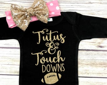 Tutus & Touchdowns Pink and Gold Black Bodysuit Outfit For Baby Girl