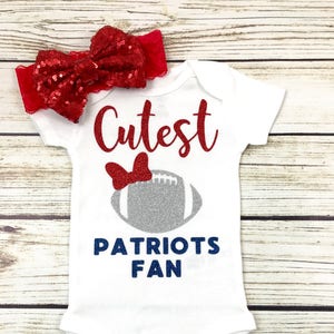 Cutest Patriots Fan Football Bodysuit Outfit For Baby Girl image 1
