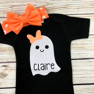Baby Girl Halloween Ghost Cute Bow Name Bodysuit Outfit