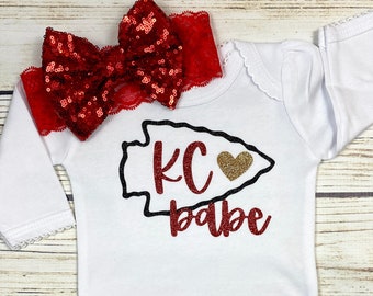 KC Babe Chiefs Fan Football Bodysuit Outfit For Baby Girl