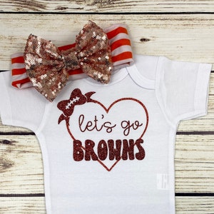 Let&#39;s Go Browns Retro Style Football Bodysuit Outfit For Baby Girl