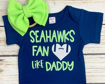 Seahawks Fan Like Daddy Football Bodysuit Outfit for Baby Girl 