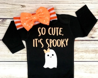 Halloween Ghost Baby Bodysuit, Neon Orange, First Halloween Outfit