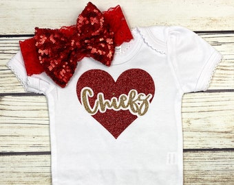 Chiefs Love Heart Glitter Football Bodysuit Outfit For Baby Girl