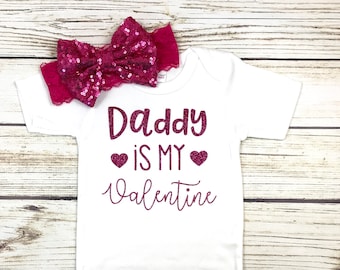 Daddy Is My Valentine Hot Pink Baby Girl Bodysuit Valentines Day Outfit Newborn