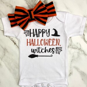 Happy Halloween, Witches Bodysuit Outfit Baby Girl First Halloween