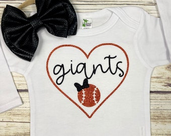 Giants Baseball Heart Orange and Black Bodysuit Outfit For Baby Girl