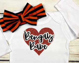 Bengals Babe Football Bodysuit Outfit For Baby Girl newborn Glitter