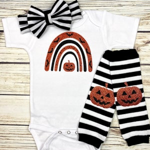 Boho Halloween Rainbow Jackolantern First Halloween Bodysuit Outfit Baby Girl