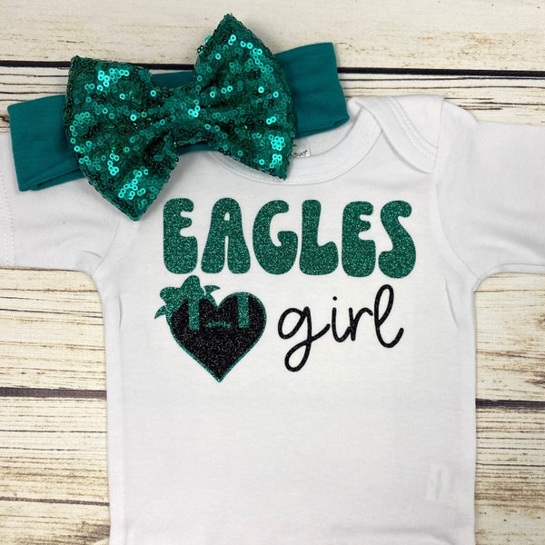Eagles Girl Retro Style Football Bodysuit Outfit For Baby Girl