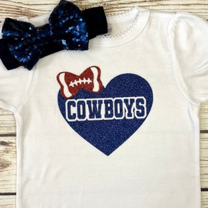 Cowboys Football Bow Heart Bodysuit Outfit For Baby Girl