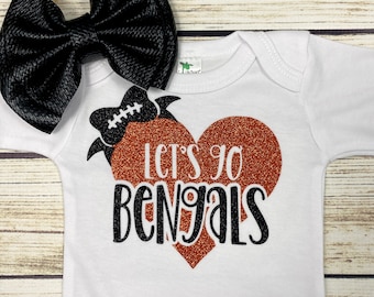 Let's Go Bengals Heart Football Bodysuit Outfit For Baby Girl