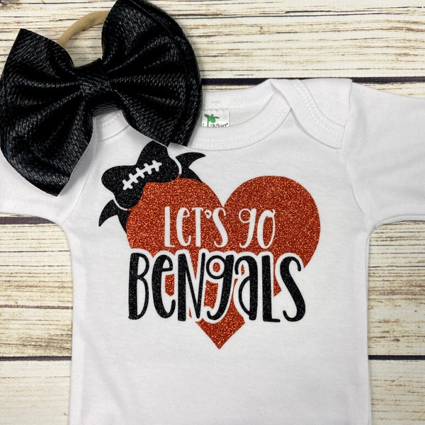 Let's Go Bengals Heart Football Bodysuit Outfit For Baby Girl