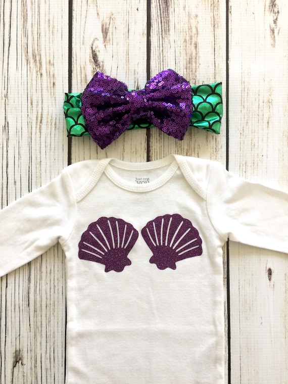Mermaid Shell Bra Baby Girl Bodysuit Outfit Easy Mermaid Costume