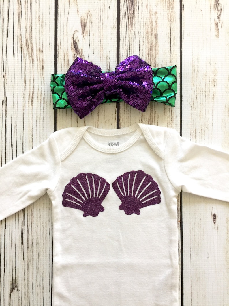 Mermaid Shell Bra Baby Girl Bodysuit Outfit Easy Mermaid Costume