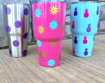 polka dot, flower, pineapple vinyl stickers for Flask Water Bottle, Car Decal, Lap Top Decal
