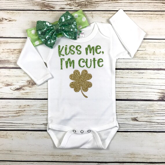 Kiss Me I M Cute Baby Girl St Patricks Day Bodysuit Etsy