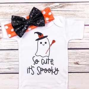 So Cute, It&#39;s Spooky New Design Halloween Ghost Bodysuit Outfit Baby Girl First Halloween