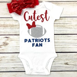 Cutest Patriots Fan Football Bodysuit Outfit For Baby Girl image 3